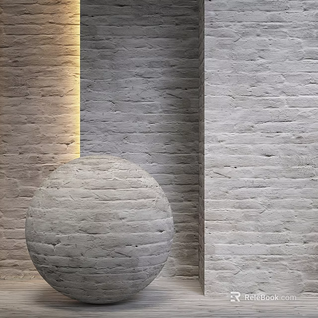 Modern Background Wall Design With Gray Beige Brick Texture And Decorative Sphere 3d model 