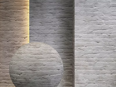 Modern Background Wall Design With Gray Beige Brick Texture And Decorative Sphere 3d model