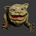 Grotesque Game Movie Character With Large Blue Eyes Yellow Pink Skin And Outstretched Claws