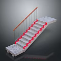 Concrete Staircase Design With Red Accent Steps And Wooden Metal Handrail
