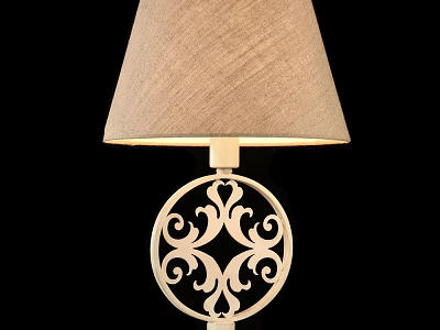 Stylish Table Lamp With Beige Fabric Lampshade And White Ornate Circular Base 3d model