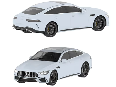 White Mercedes AMG Car Model Displayed In Two Angles Rear And Front Sides 3d model