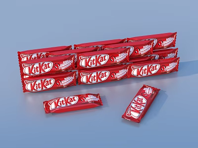 Red Wrapped KitKat Chocolate Bars Stacked and Arranged 3d model