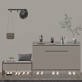 Modern Stylish Shoe Cabinet with Decorative Plants Books Hanging Hat Bag and Shoes