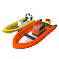 Yellow And Orange Inflatable Boats With Console And Red Box Equipment