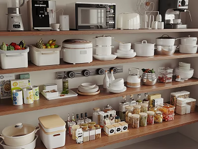 Neatly Organized Kitchen Tableware Set With Storage Containers And Jars 3d model