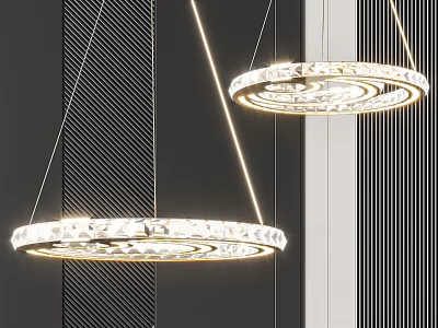 Modern Circular Crystal Chandeliers In Elegant Interior With Bright Lighting 3d model