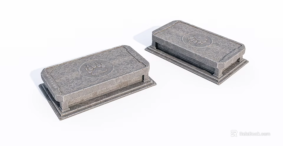 Two Carved Stone And Wood Decorative Boxes With Intricate Patterns 3d model 