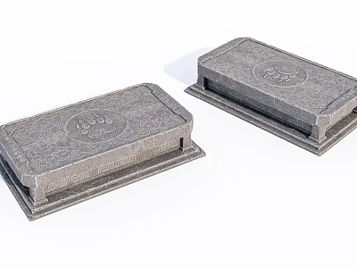 Two Carved Stone And Wood Decorative Boxes With Intricate Patterns 3d model