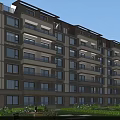 Modern Residential Building with Multiple Balconies Surrounded by Green Lawns Trees and Outdoor Seating Areas