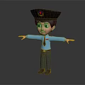 Cartoon Human Character In Blue Uniform With Hat Badge And Arms Outstretched