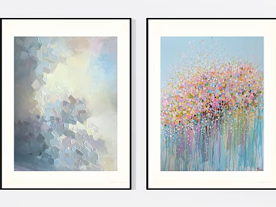 Two Abstract Paintings With Geometric Patterns And Colorful Floral Design For Wall Decor 3d model