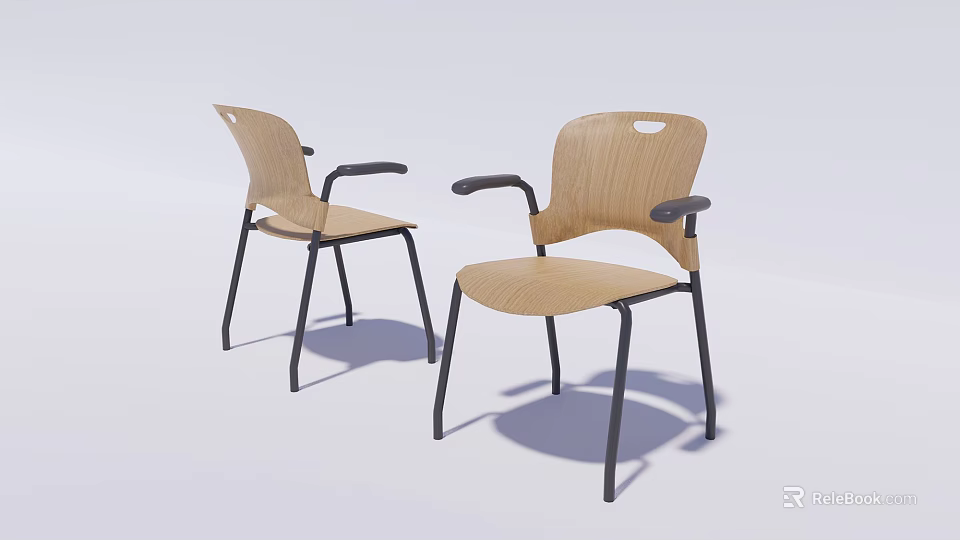 Wooden Leisure Chair With Black Metal Legs And Armrests In Minimalist Design 3d model 