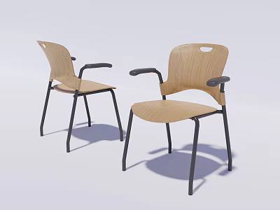 Wooden Leisure Chair With Black Metal Legs And Armrests In Minimalist Design 3d model