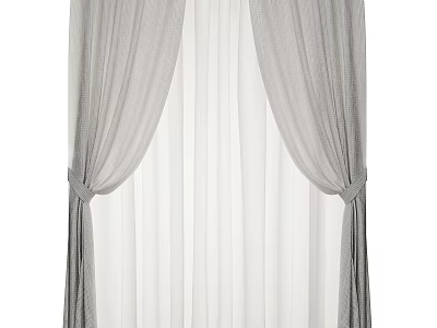 Gray Textured Curtains With Sheer Inner Layer And Tied Back Design 3d model