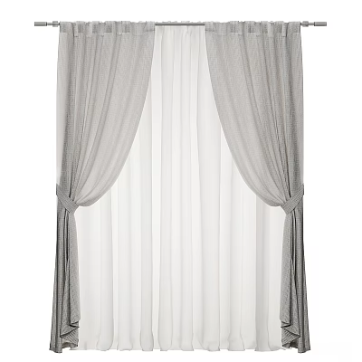 Gray Textured Curtains With Sheer Inner Layer And Tied Back Design 3d model
