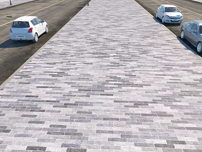 Paved Road Surface With Traffic Lanes And Parked Vehicles On Both Sides 3d model