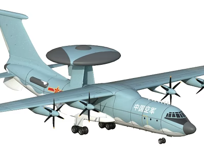 China Air Force Early Warning Aircraft With Radar Dome 3d model China Air Force Early Warning Aircraft With Radar Dome 3d model