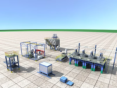 Industrial Equipment Setup In Large Industrial Site With Steel Frames Mechanical Structures And Processing Units 3d model