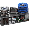 Industrial Equipment With Silver And Blue Pulleys Metal Base Motor Wires And Mechanical Parts