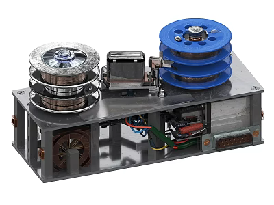 Industrial Equipment With Silver And Blue Pulleys Metal Base Motor Wires And Mechanical Parts 3d model