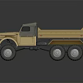 Yellow Functional Dump Truck Featuring Six Wheels Off Road Tires And Cargo Bed