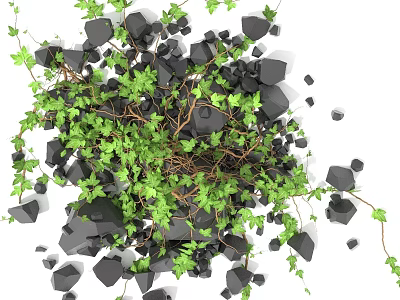 Lush Green Vines Twisted Among Black Cubes With Fresh Growing Leaves 3d model
