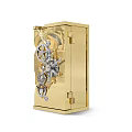 Golden Console Cabinet with Decorative Gear and Mechanical Elements for Modern Entryway