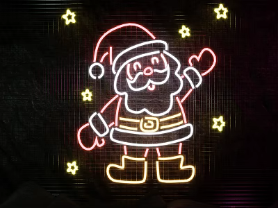 Neon Decorative Light With Santa Claus Design And Yellow Stars For Festive Use 3d model