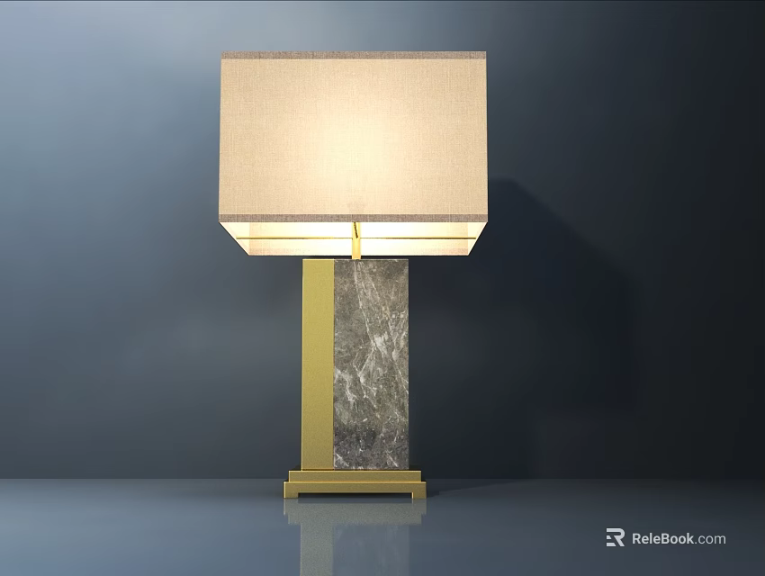 Modern Table Lamp With Square Lampshade Gold Frame And Marble Base 3d model 