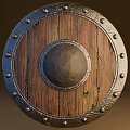 Medieval Shields With Wooden Panels Metal Rims Rivets And Circular Centers