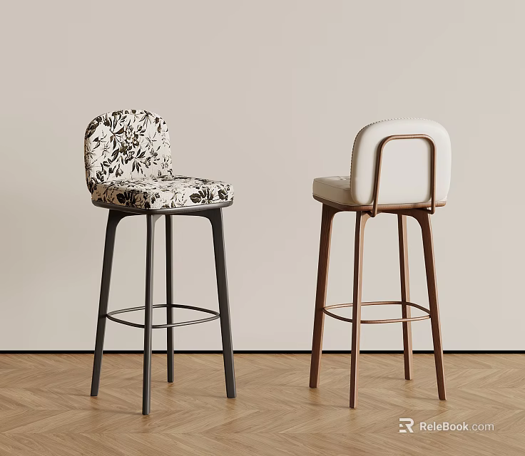 Modern Upholstered Bar Stools With Metal And Solid Wood Legs For Home Kitchen Bar Space 3d model 