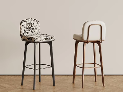 Modern Upholstered Bar Stools With Metal And Solid Wood Legs For Home Kitchen Bar Space 3d model