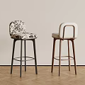Modern Upholstered Bar Stools With Metal And Solid Wood Legs For Home Kitchen Bar Space