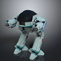 White and Blue Robot Character Design with Black Dome Head and Mechanical Arms