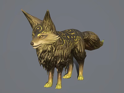 Enchanted Fantasy Fox Character With Golden Decorative Patterns Fluffy Fur And Luminous Eyes 3d model
