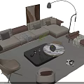 Modern Stylish Sofa and Coffee Table Set With Pillows Rug Floor Lamp And Decorative Art