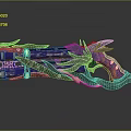 Decorative Fantasy Weapon with Blue Silver Dragon Themed Design Glowing Accents and Intricate Mechanical Structure