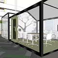 Modern Ongfor We Leisure Area With Green Plant Wall Wooden Long Table And Colored Stools