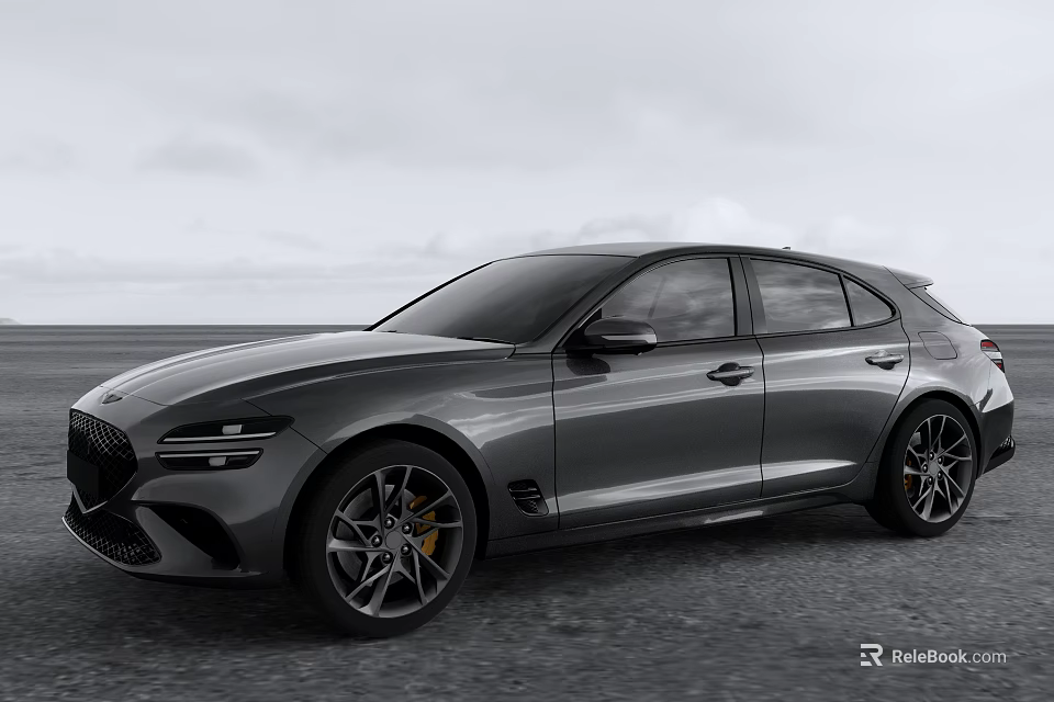 Sleek Modern Gray Hatchback Car With Sporty Wheels Front Grille Parked In Open Coastal Area 3d model 