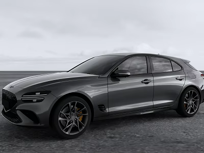 Sleek Modern Gray Hatchback Car With Sporty Wheels Front Grille Parked In Open Coastal Area 3d model