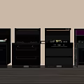 Various Kitchen Appliances Including Ovens Hoods And Microwaves Displayed In A Row In Modern Kitchen