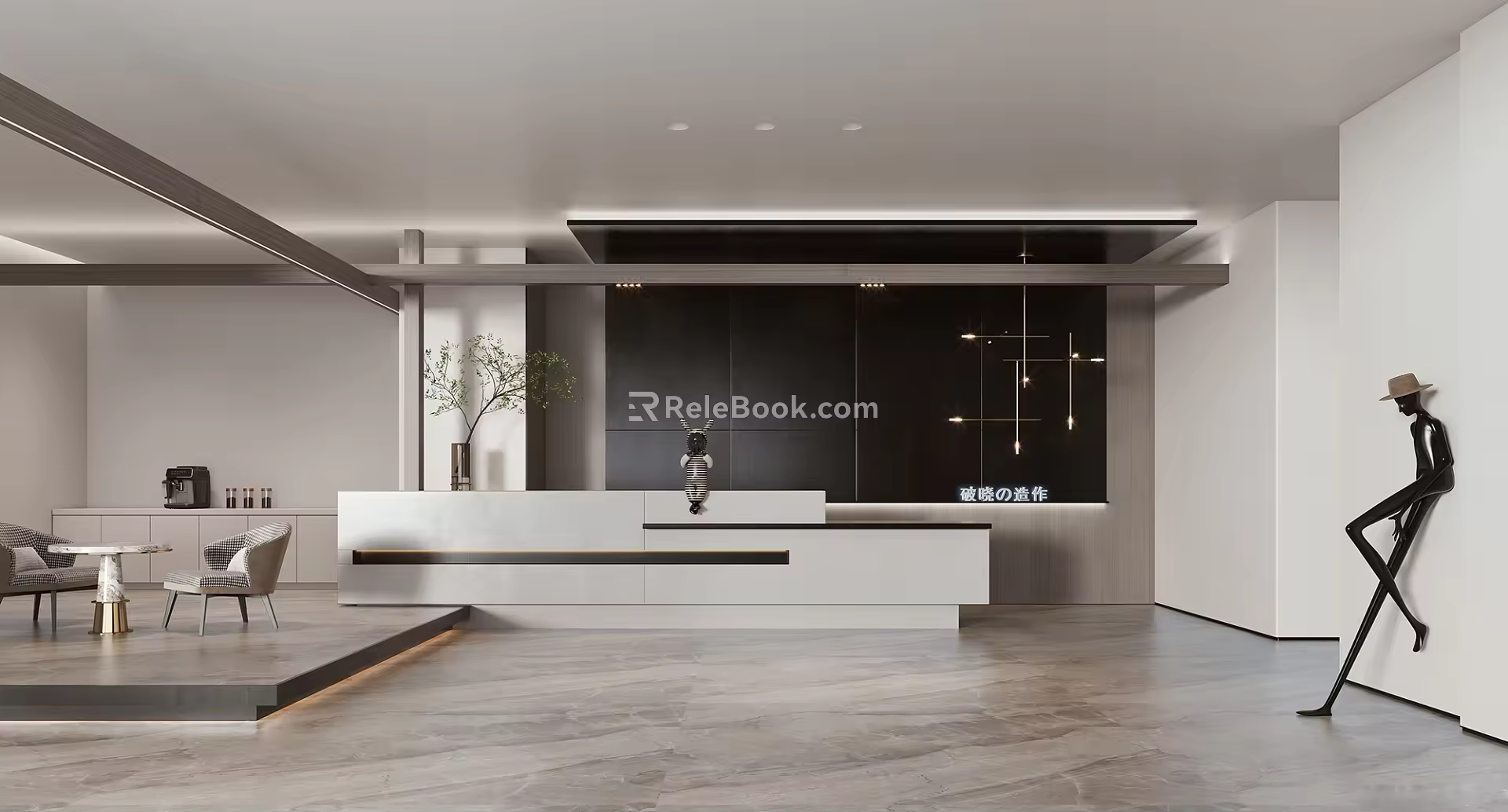 Modern Front Office Front Desk Reception Hall 3d model