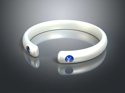 Shiny White Bracelet With Blue Gemstones On Both Ends And Minimalist Design 3d model