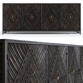 Alfonso Marina Ethnic Style Solid Wood Side Cabinet 3d model