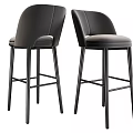 Modern Leather Bar Stools With High Back And Black Metal Frame Design 3d model