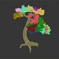 Bonsai Tree with Curved Trunk Exposed Roots and Lush Green Leaves against Dark Background