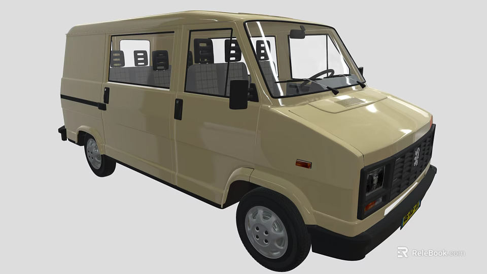Beige Panel Van With Side Windows Sliding Doors And Functional Design 3d model 