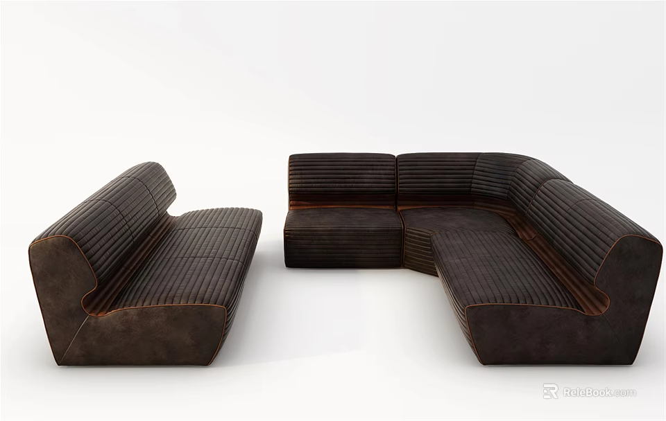 Modern Brown Striped Velvet Sofa Set With Modular Sections And Comfortable Design 3d model 