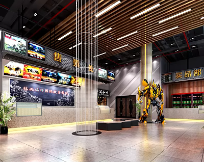 Elegant Modern Cinema Interior With Large Screens Comfortable Seats And Movie Posters 3d model